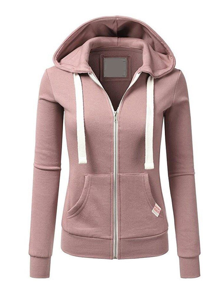 Damen Zipper Casual Plain Cool Hoodie