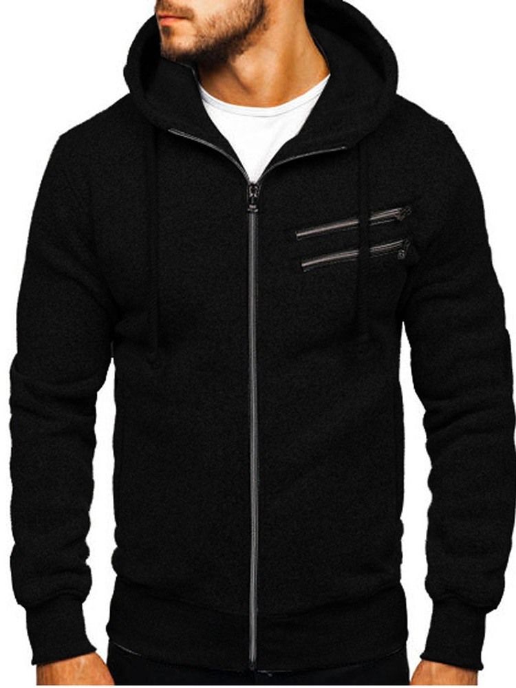 Einfarbige Kunstfleece-herren-kapuzenpullover Mit Taschen