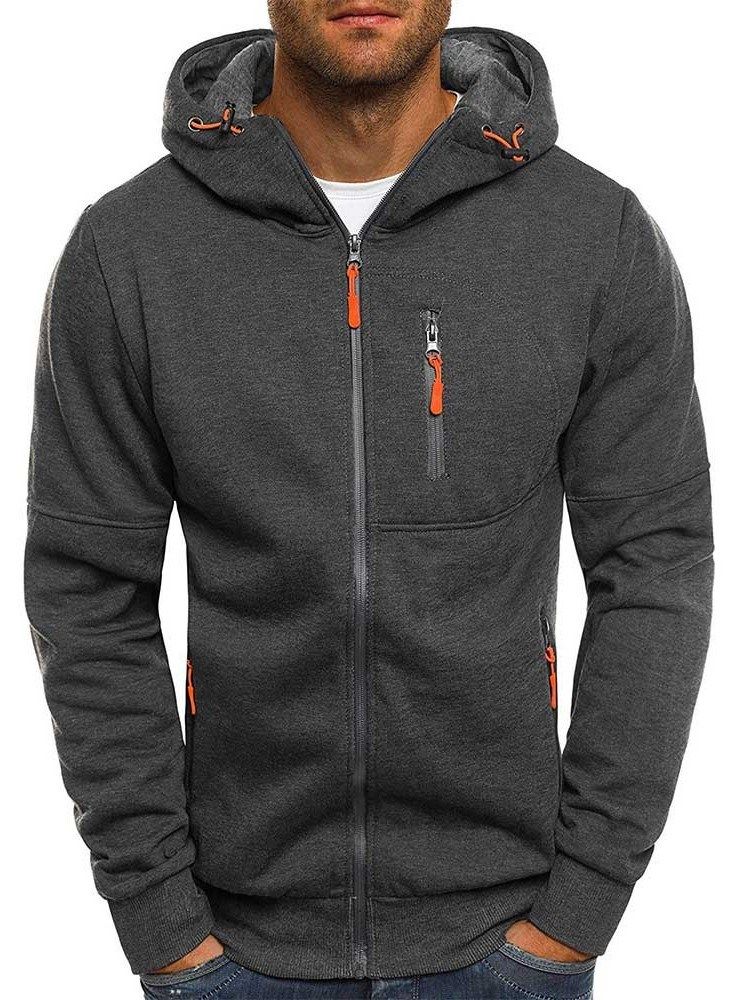 Einfarbige Zipper Cardigan Herren Hoodies