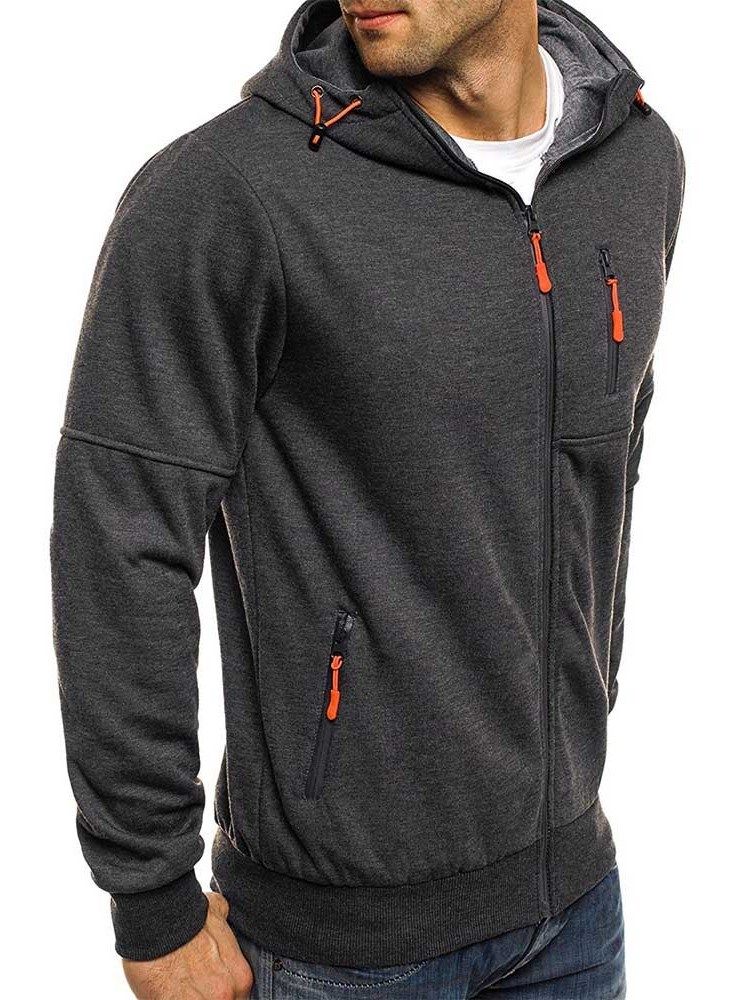 Einfarbige Zipper Cardigan Herren Hoodies