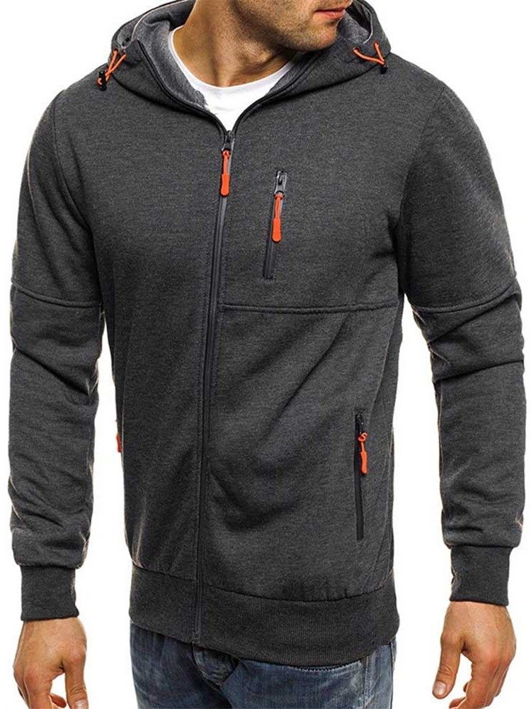 Einfarbige Zipper Cardigan Herren Hoodies