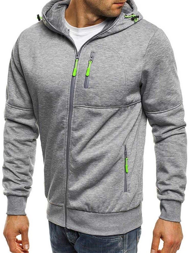 Einfarbige Zipper Cardigan Herren Hoodies