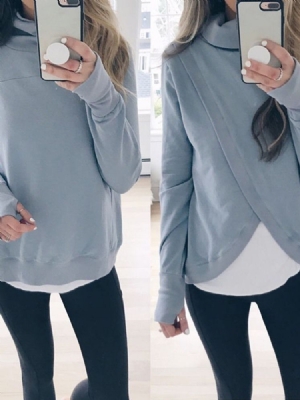 Einfarbiger Langärmeliger Mittellanger Hoodie Für Damen