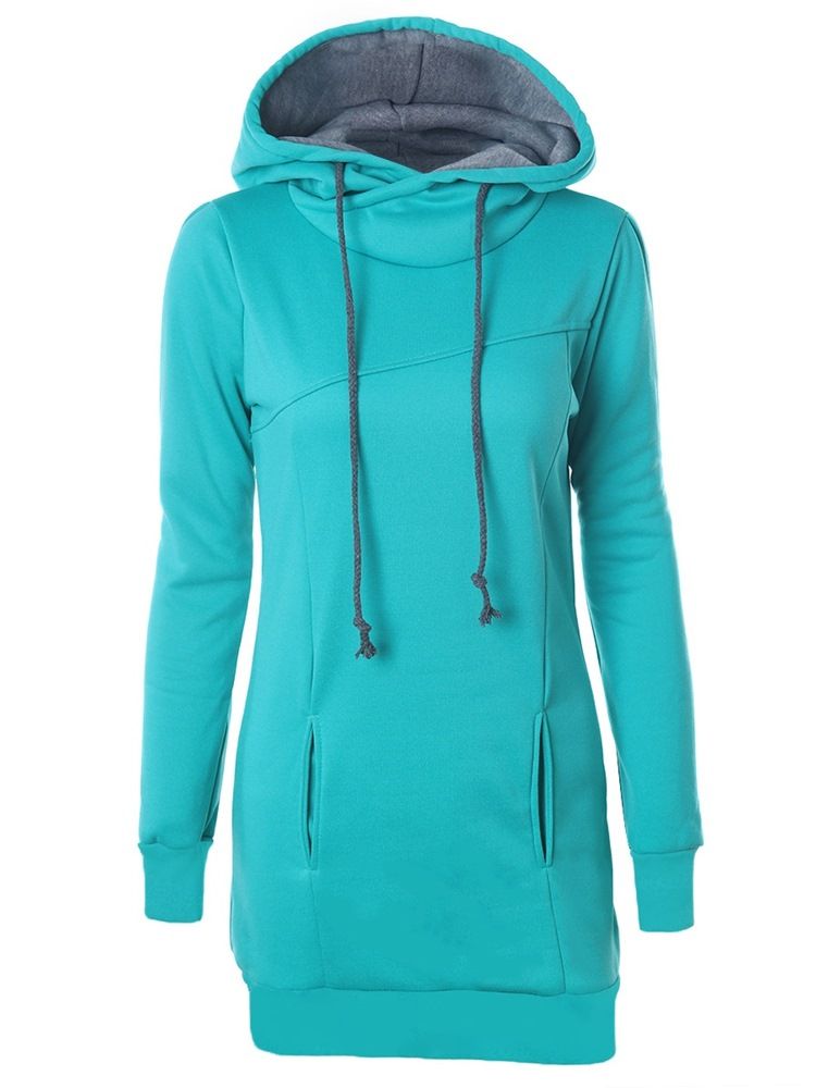 Einfarbiger Normaler Mittellanger Damen-hoodie