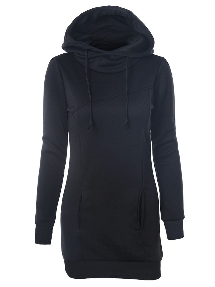 Einfarbiger Normaler Mittellanger Damen-hoodie