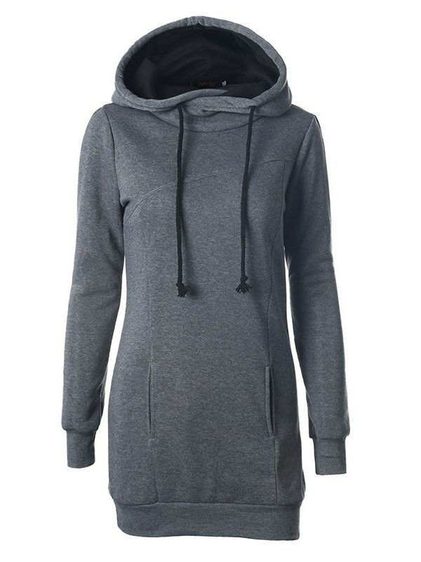 Einfarbiger Normaler Mittellanger Damen-hoodie