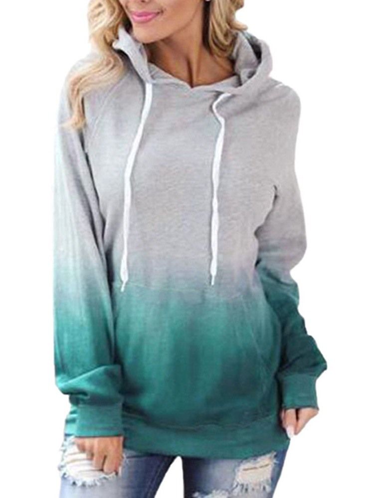 Farbblock Damen Mittellanger Kapuzen-hoodie