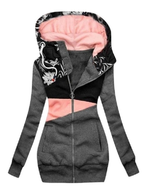 Floral Regular Zipper Herbst Langarm Damen Hoodie