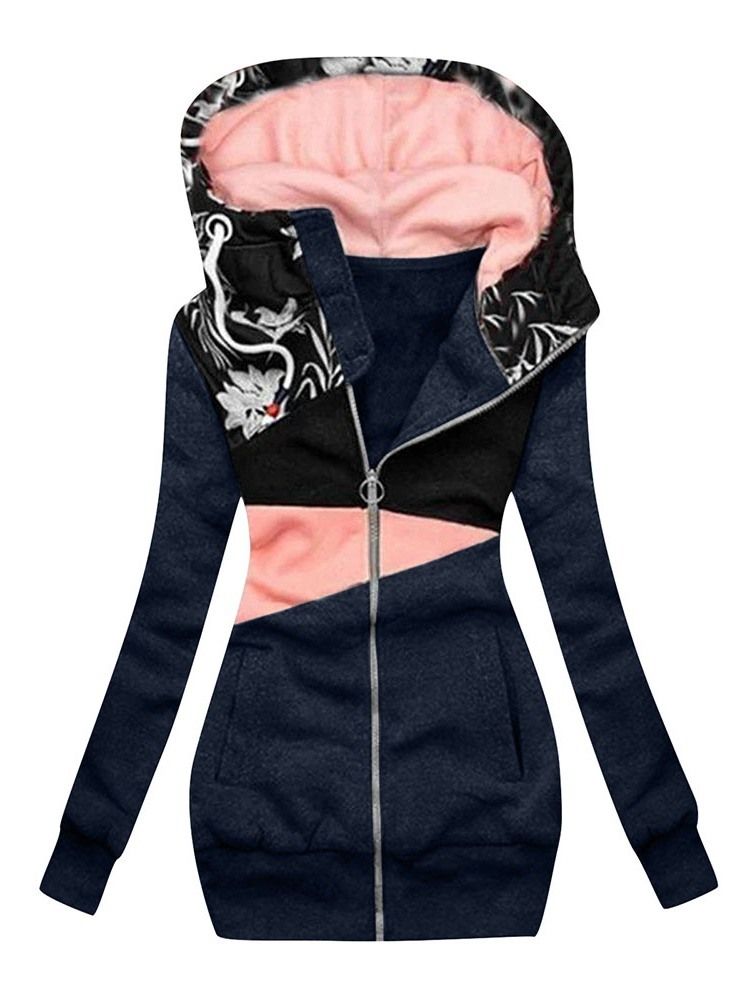 Floral Regular Zipper Herbst Langarm Damen Hoodie