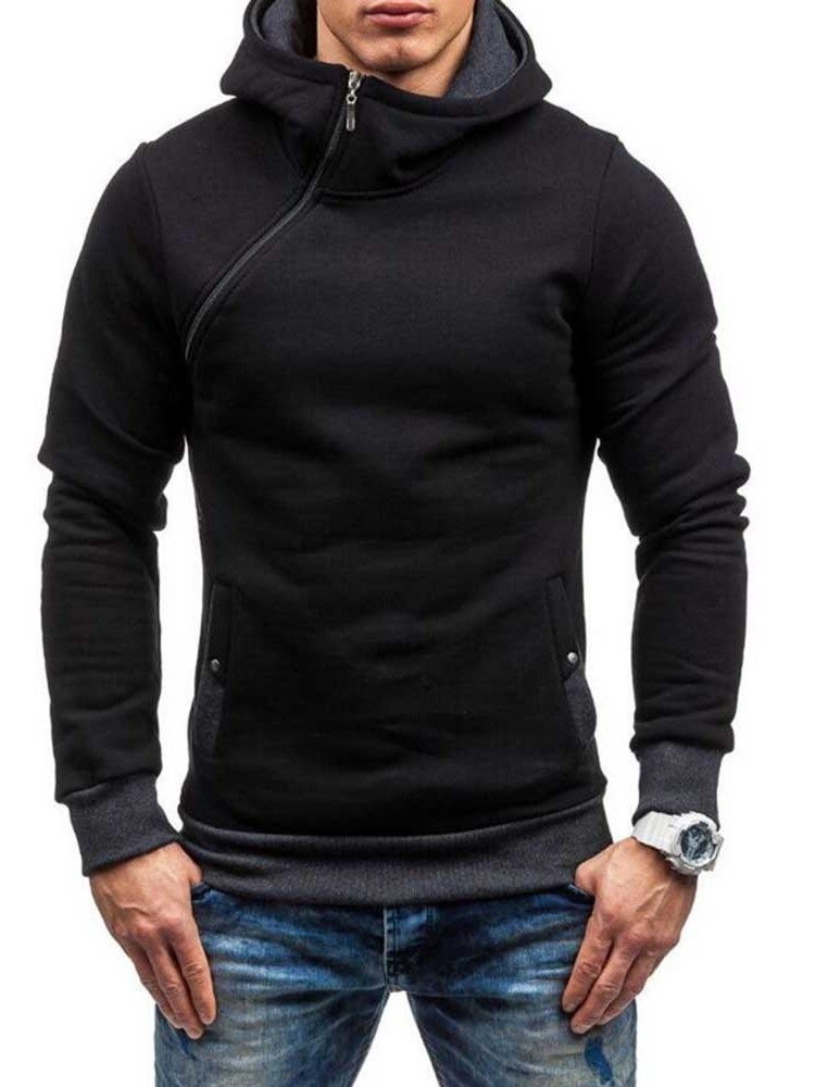 Künstliche Fleece Colour Block Zipper Style Herren Hoodies