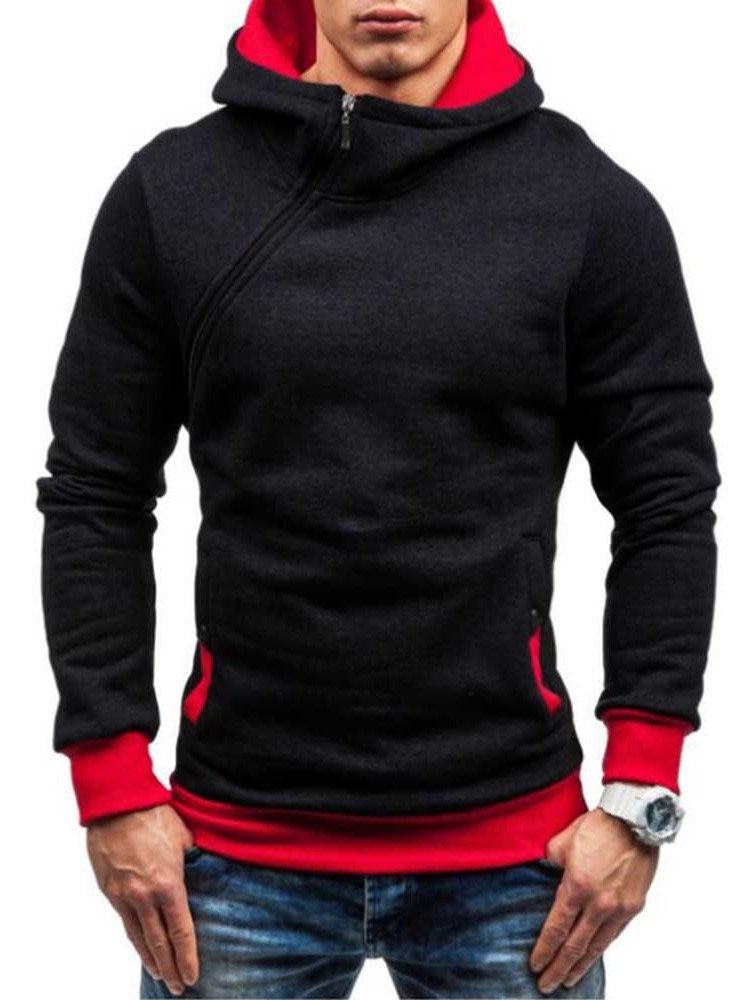 Künstliche Fleece Colour Block Zipper Style Herren Hoodies