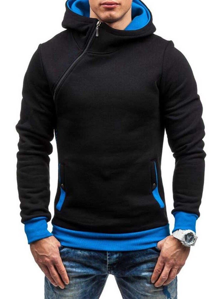 Künstliche Fleece Colour Block Zipper Style Herren Hoodies