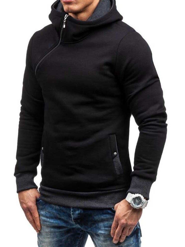 Künstliche Fleece Colour Block Zipper Style Herren Hoodies