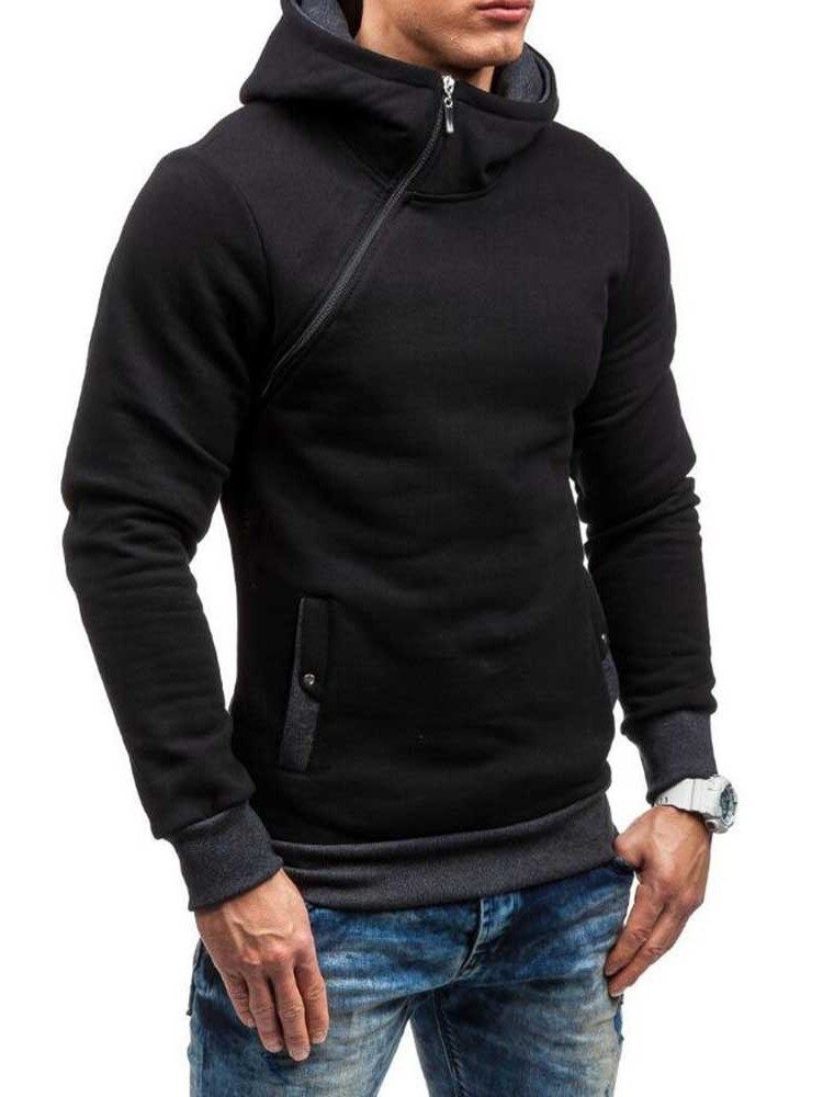 Künstliche Fleece Colour Block Zipper Style Herren Hoodies