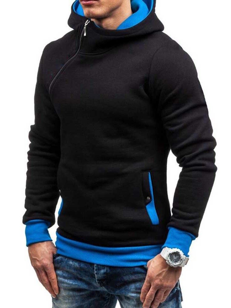 Künstliche Fleece Colour Block Zipper Style Herren Hoodies