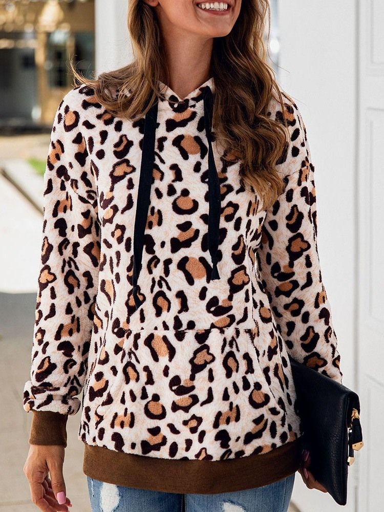 Leopard Langarm Mittellanger Damen Hoodie