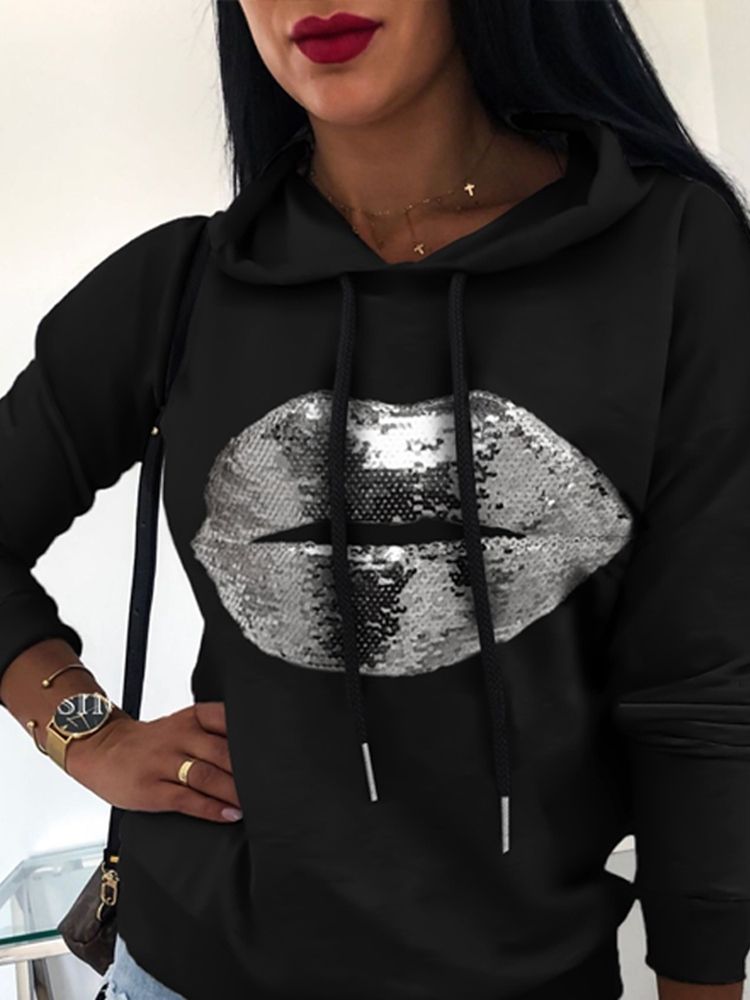 Normaler Hoodie Mit 9-punkte-ärmeln Für Damen