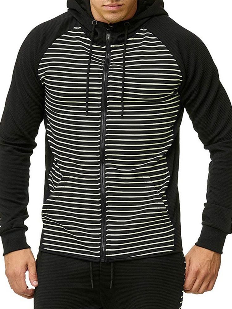 Pocket Cardigan Stripe Casual Herren Hoodies