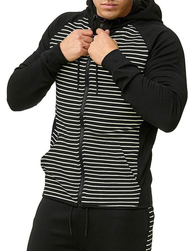 Pocket Cardigan Stripe Casual Herren Hoodies