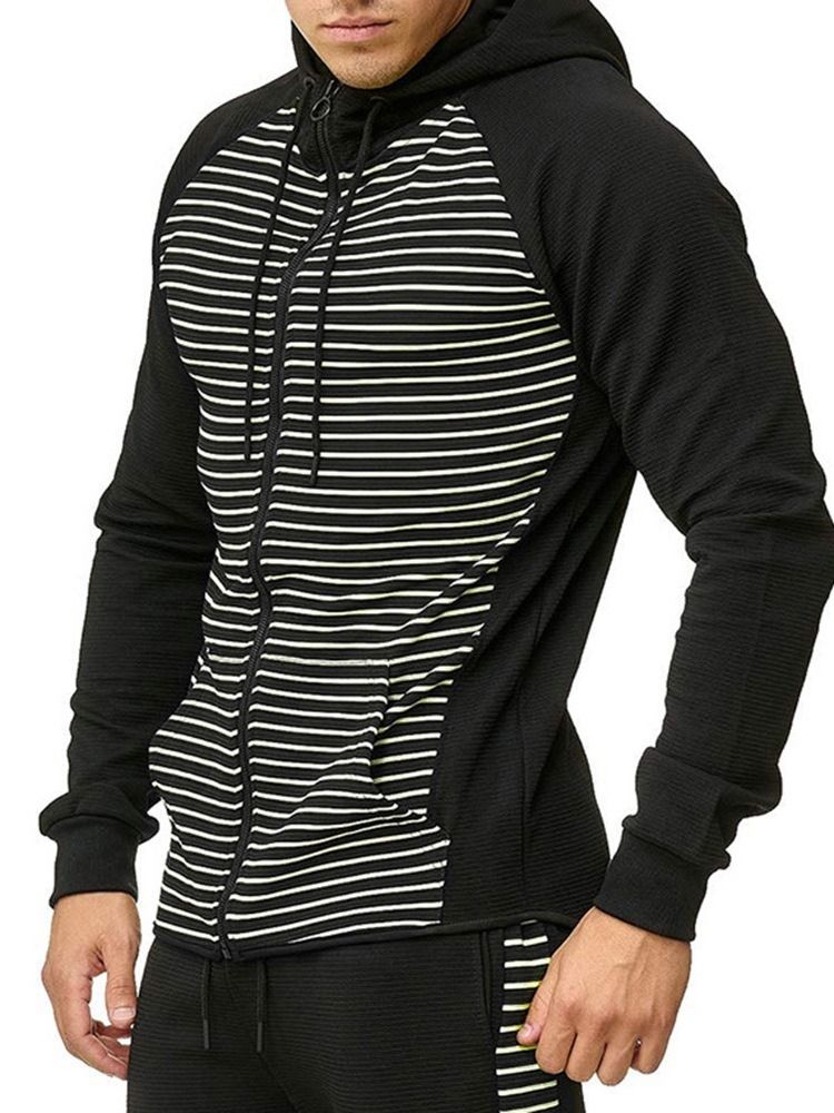 Pocket Cardigan Stripe Casual Herren Hoodies