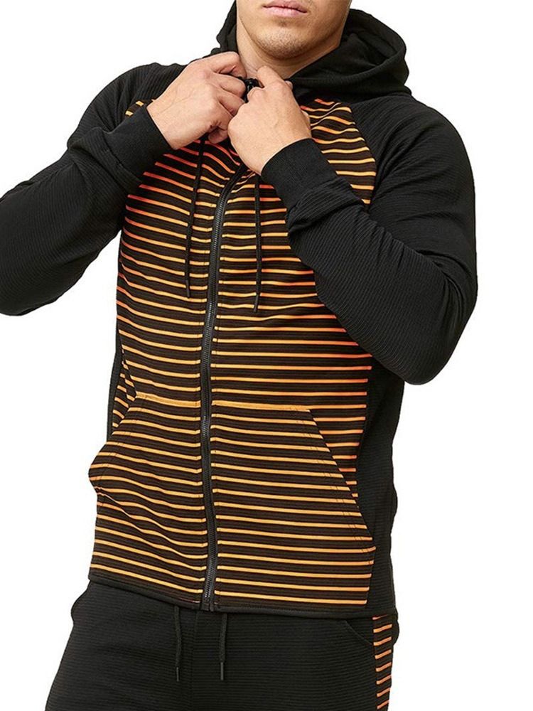 Pocket Cardigan Stripe Casual Herren Hoodies