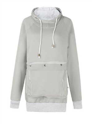 Pocket Plain Regular Mittellanger Herbst Damen Hoodie