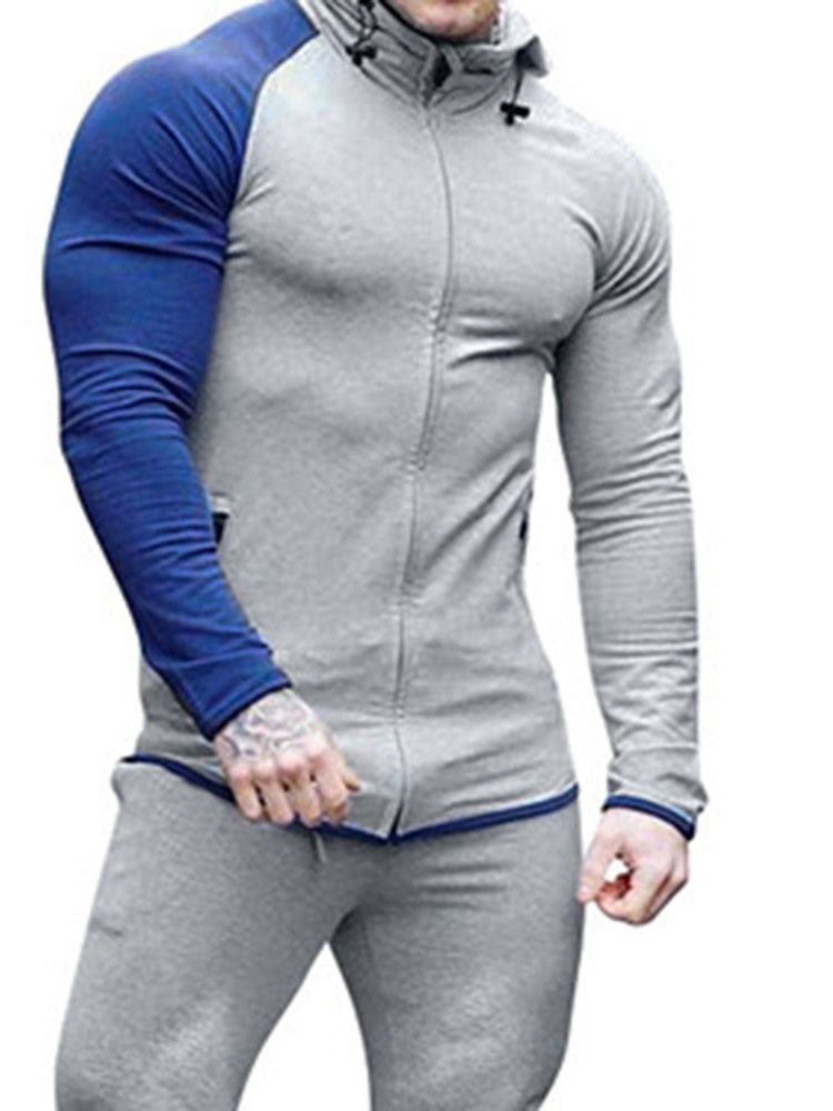 Pocket Pullover Color Block Herren Slim Hoodies