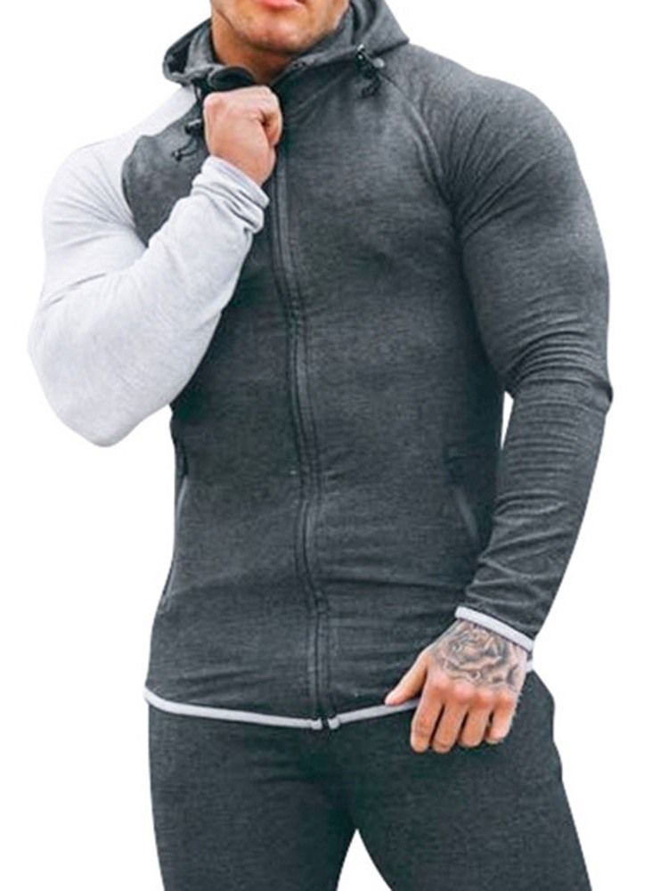 Pocket Pullover Color Block Herren Slim Hoodies