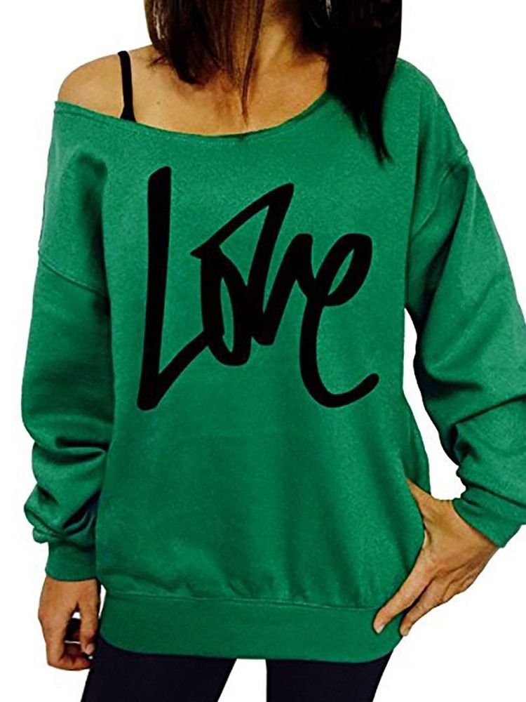 Print Regular Letter Langarm Damen Slim Hoodie