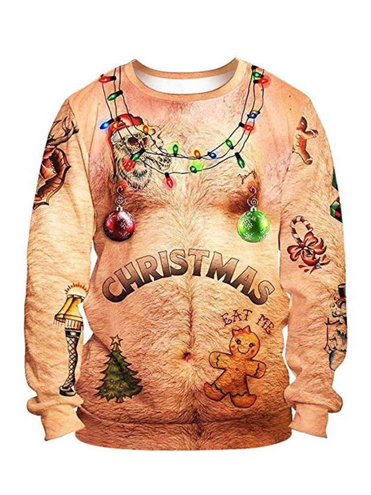 Pullover Print Christmas Cartoon Lose Rundhals Herren Hoodies