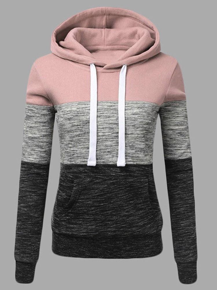 Regulärer Farbblock-kapuzen-winter-hoodie Für Damen