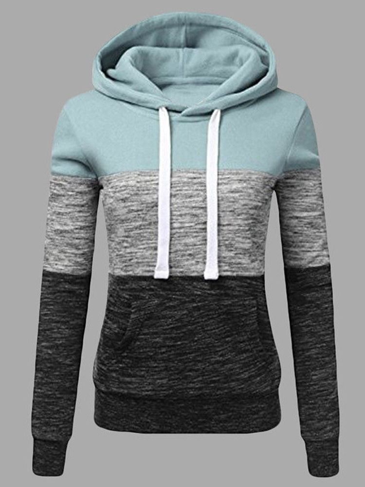 Regulärer Farbblock-kapuzen-winter-hoodie Für Damen