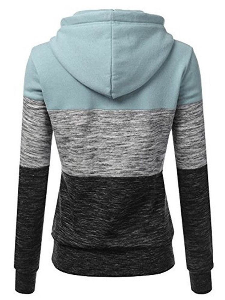 Regulärer Farbblock-kapuzen-winter-hoodie Für Damen