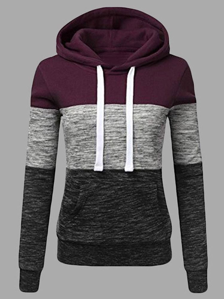 Regulärer Farbblock-kapuzen-winter-hoodie Für Damen