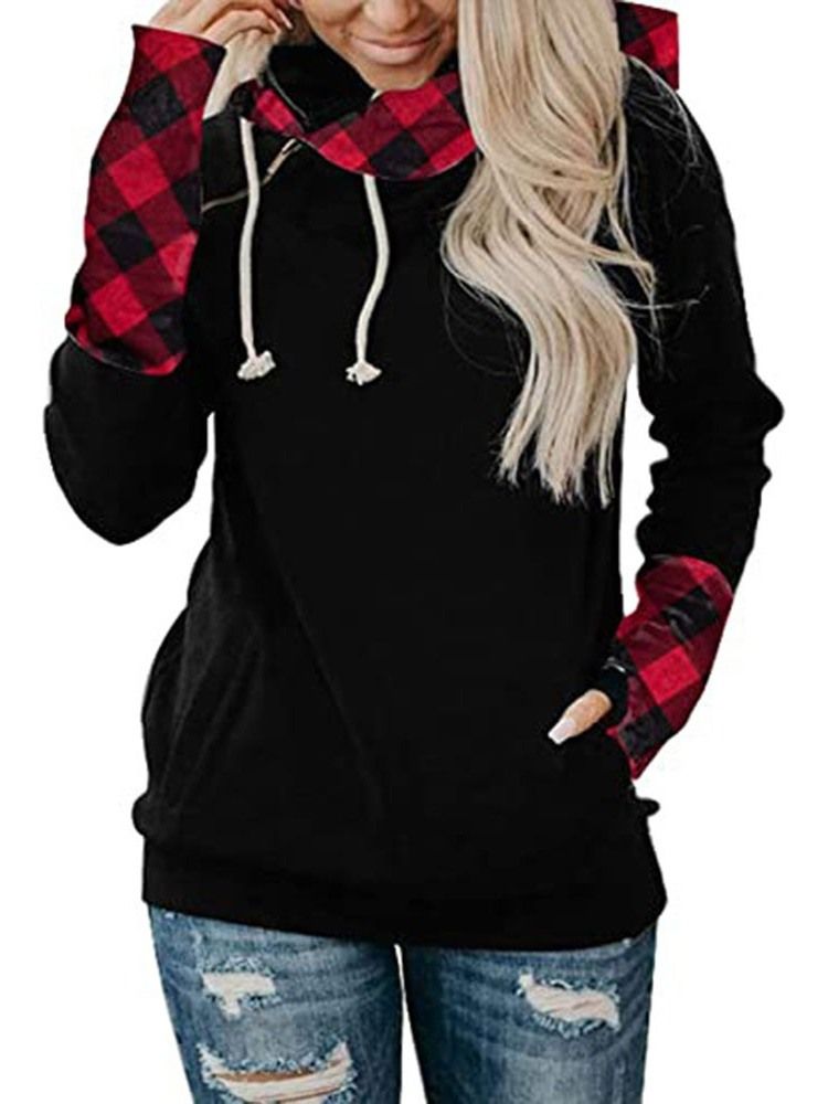 Regular Pocket Color Block Herbst Standard Damen Hoodie