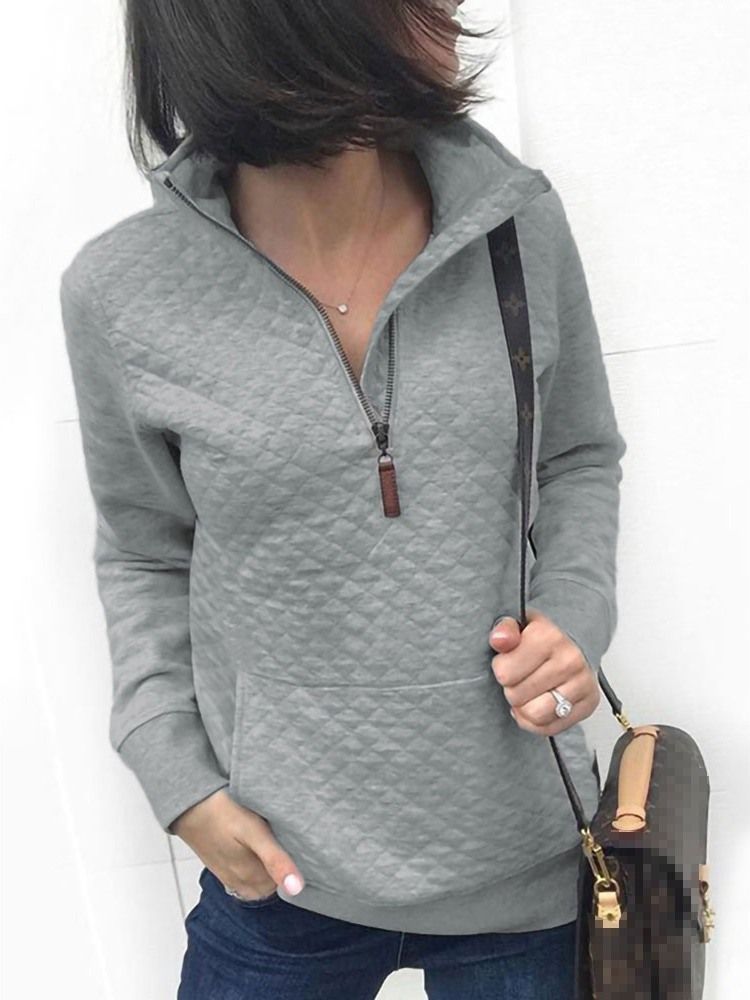 Zipper Langarm Damen Revers Hoodie