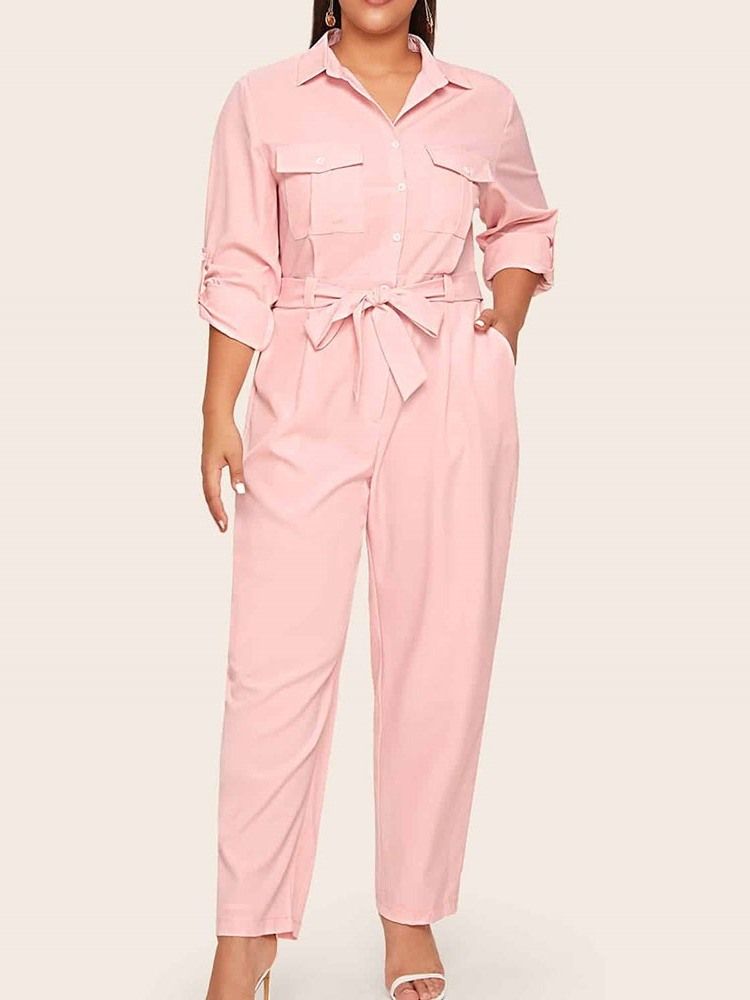 Casual Pocket Plain Straight Slim Damen Jumpsuit