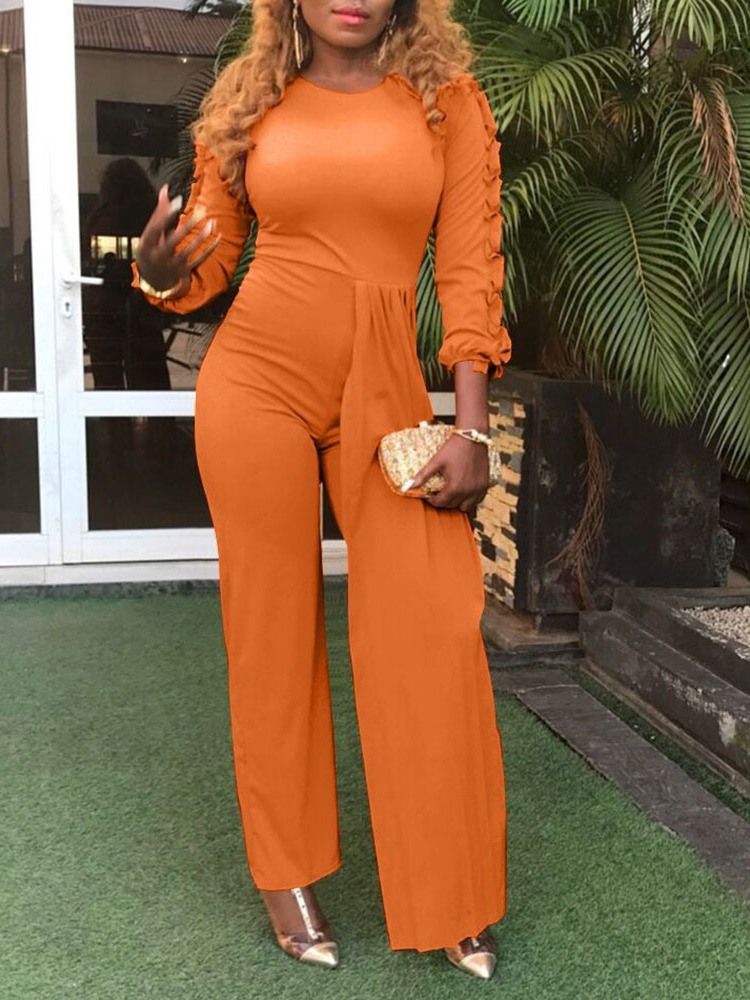 Einfarbiger Gerader Damen Jumpsuit In Voller Länge