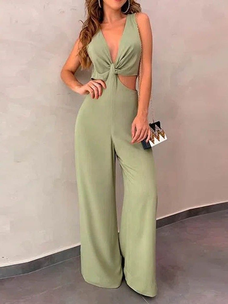 Fashion Schlichter Gerader Damen Jumpsuit In Voller Länge