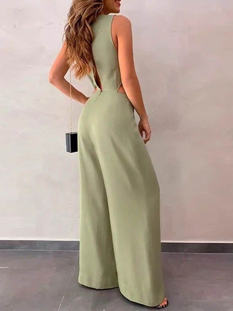 Fashion Schlichter Gerader Damen Jumpsuit In Voller Länge