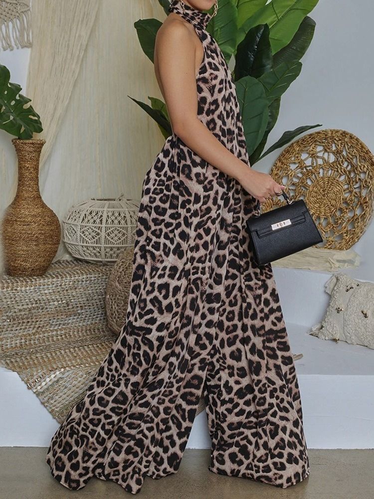 In Voller Länge Leopard Fashion Loose Damen Jumpsuit