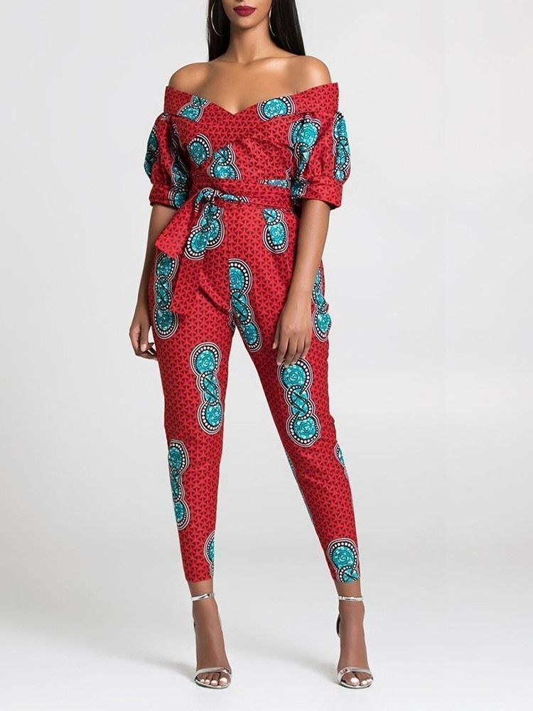 Knöchellanger Gerader Damen Jumpsuit Mit Western-print