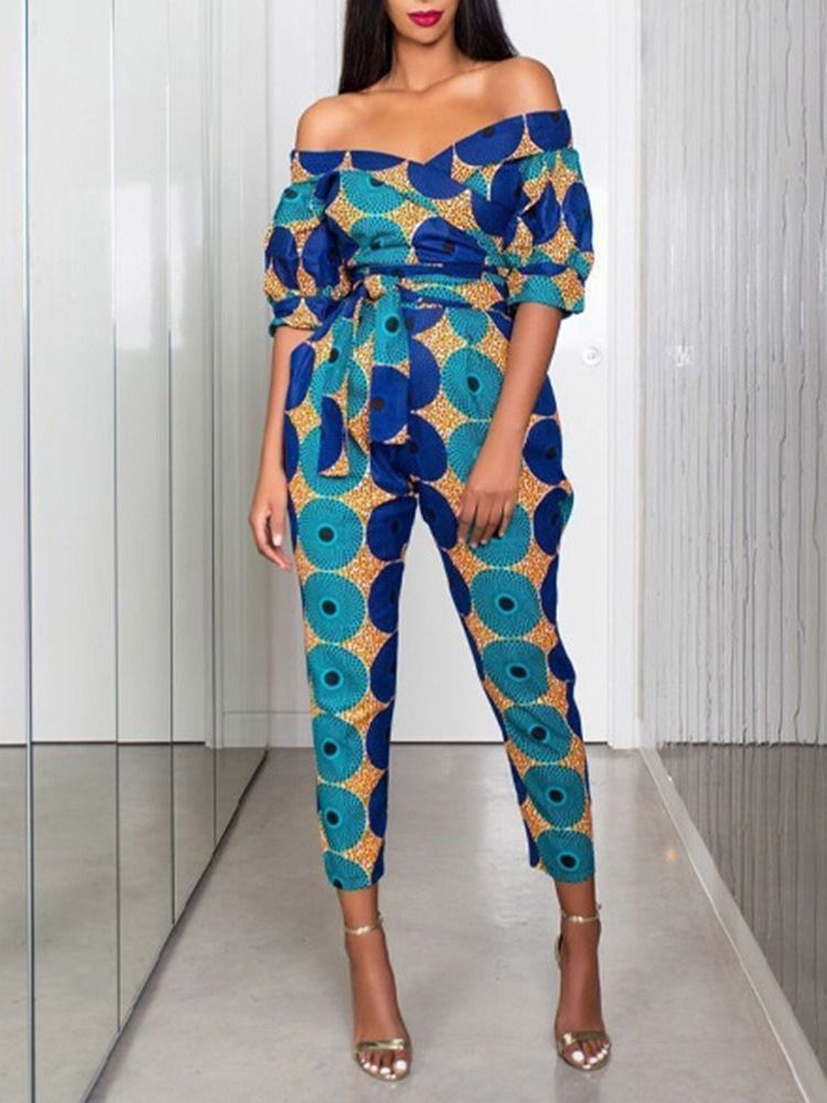 Knöchellanger Gerader Damen Jumpsuit Mit Western-print