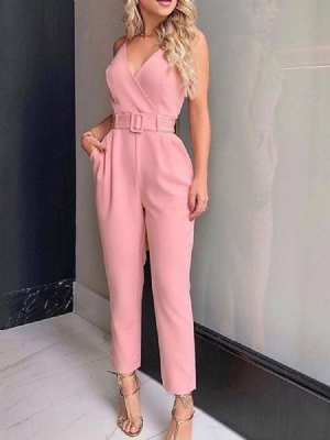 Knöchellanger Schlichter Gerader Schmaler Jumpsuit Für Damen