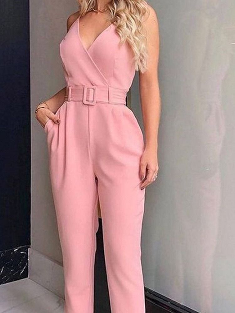 Knöchellanger Schlichter Gerader Schmaler Jumpsuit Für Damen