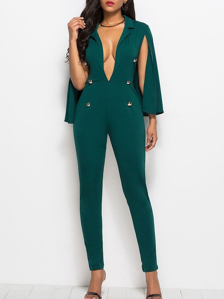 Knöpfe In Voller Länge Einfarbig Schmale Hose Damen Jumpsuit Women