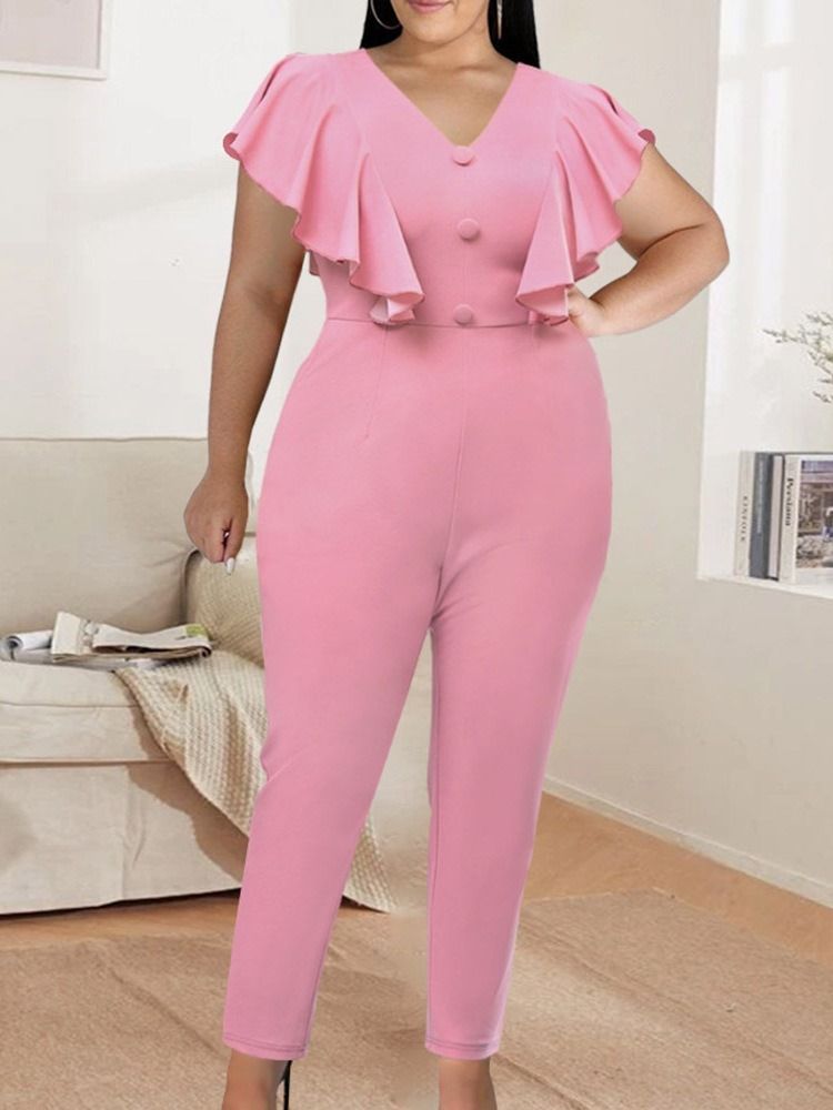 Lässige Schlichte Bleistifthose In Voller Länge Damen Slim Jumpsuit Plus Size