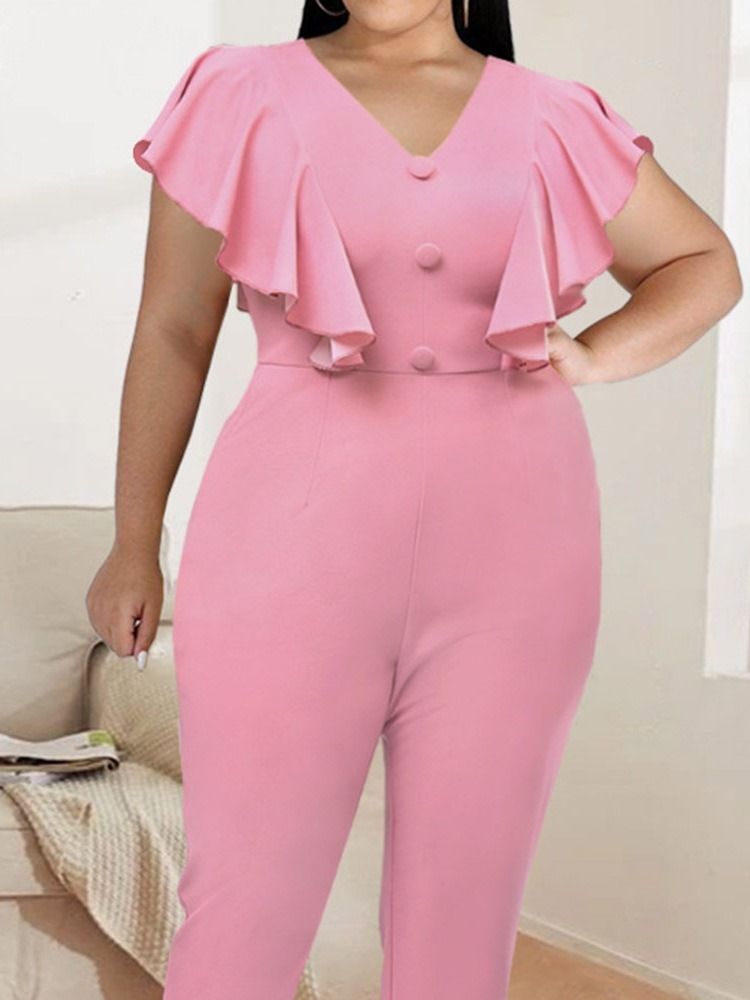 Lässige Schlichte Bleistifthose In Voller Länge Damen Slim Jumpsuit Plus Size