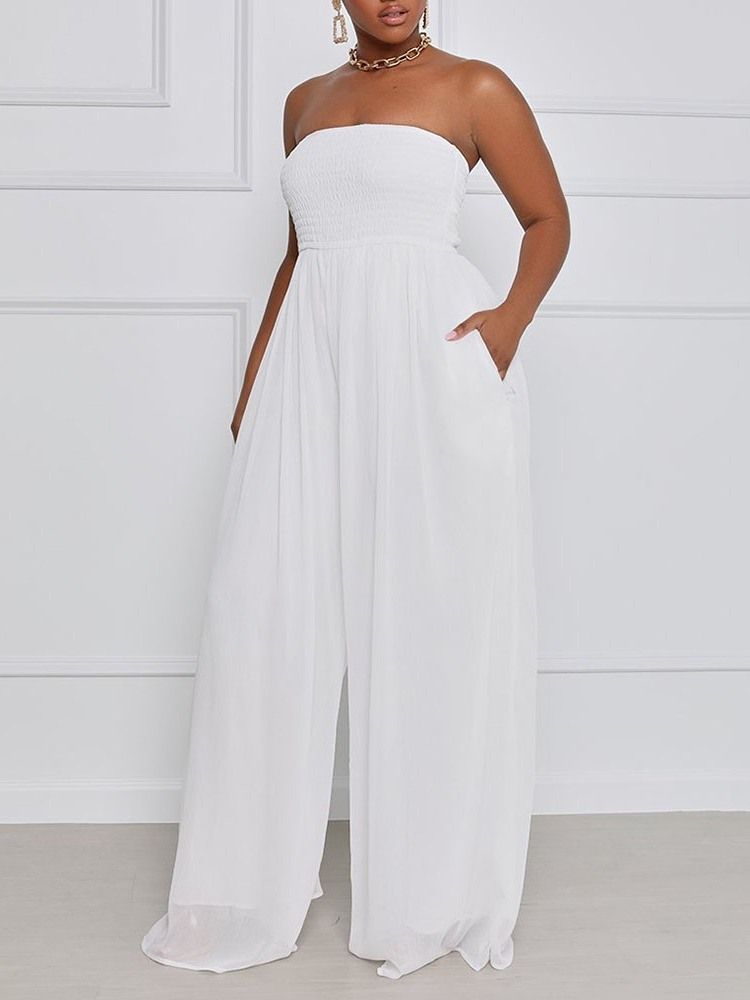 Mode In Voller Länge Plissee High Waist Wide Legs Damen Jumpsuit Jump