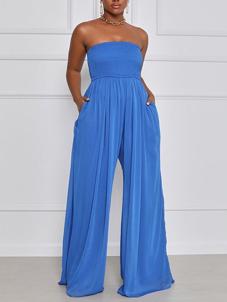 Mode In Voller Länge Plissee High Waist Wide Legs Damen Jumpsuit Jump